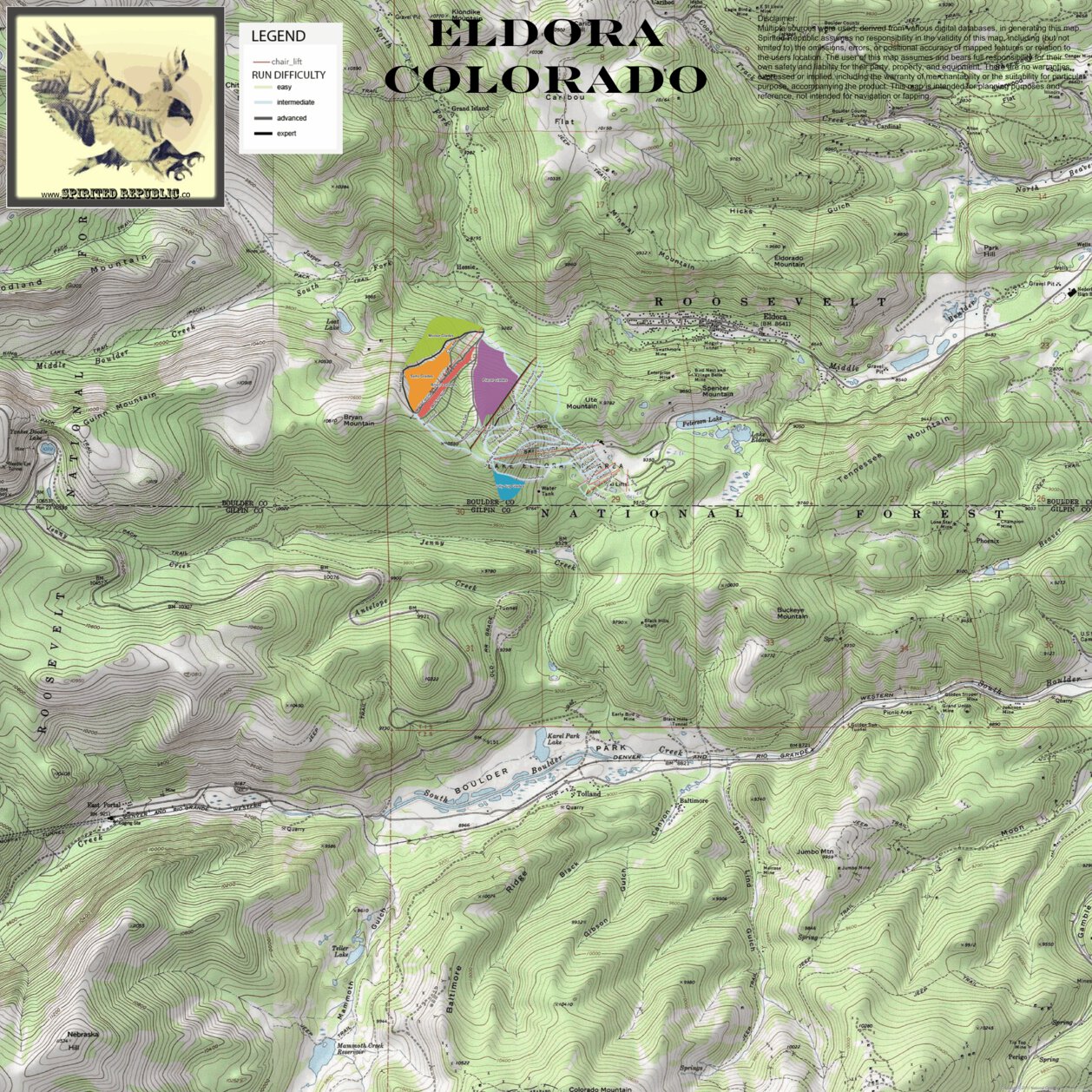 2020 Eldora Ski Area Trails on Topographic Map map by Spirited Republic ...