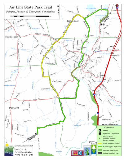 State of Connecticut DEEP Air Line State Park - Putnam, Pomfret, and Thompson Bypass digital map