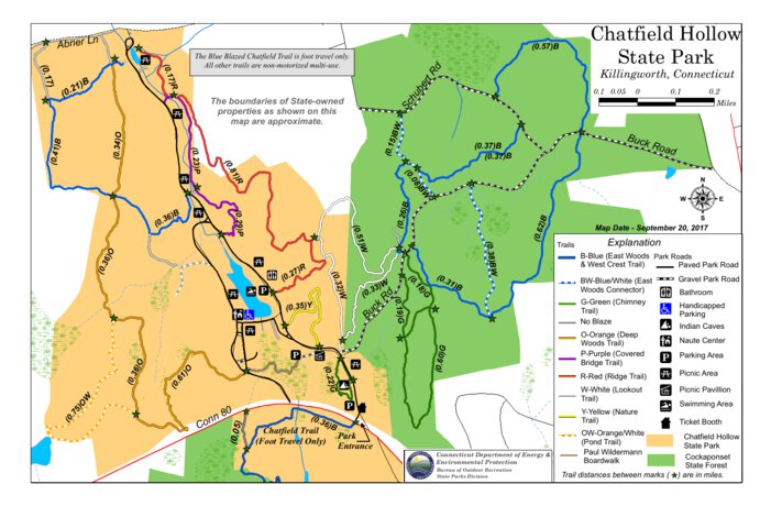Chatfield Hollow State Park Map by State of Connecticut DEEP