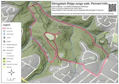 Sydney Bushwalking Maps Stringybark Ridge-Jungo walk, Pennant Hills digital map