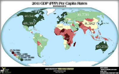 Three Scale Strategy 2011 World GDP (PPP) Per Capita Rates digital map
