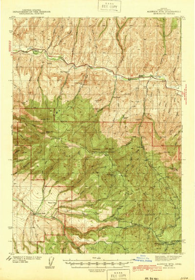 United States Geological Survey Aldrich Mountain, OR (1943, 62500-Scale) digital map