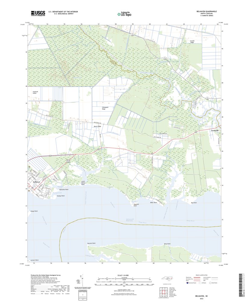 Belhaven, NC (2022, 24000-Scale) Map by United States Geological Survey ...