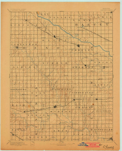 United States Geological Survey Cheney, KS (1891, 125000-Scale) digital map