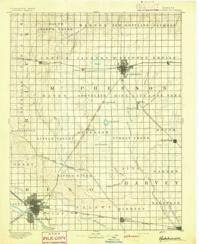 United States Geological Survey Hutchinson, KS (1893, 125000-Scale) digital map