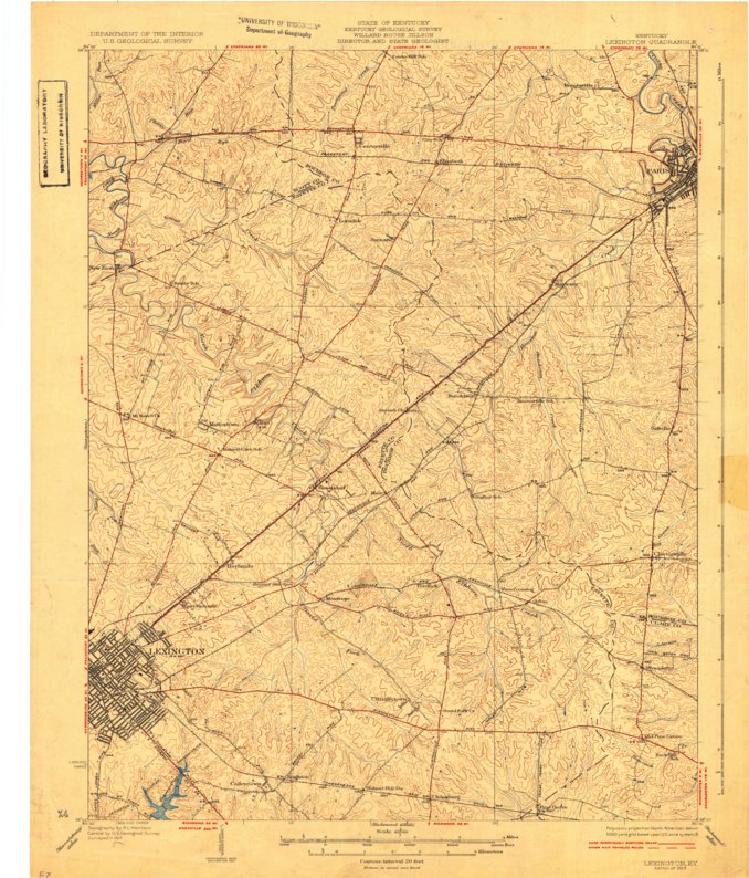 大型USA地図 Lexington, KY (1929, 62500-Scale) Map by United States Geological