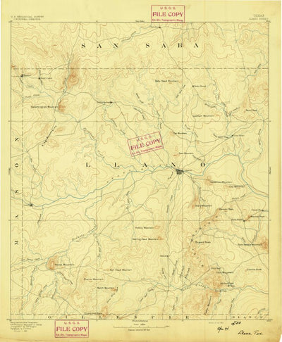 United States Geological Survey Llano, TX (1894, 125000-Scale) digital map
