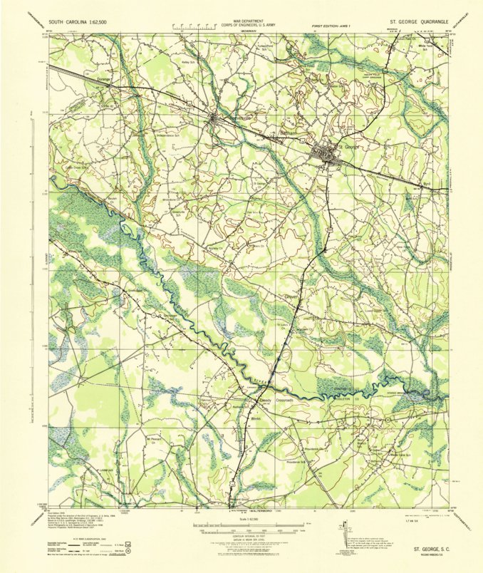Saint George, SC (1944, 62500-Scale) Map by United States Geological ...