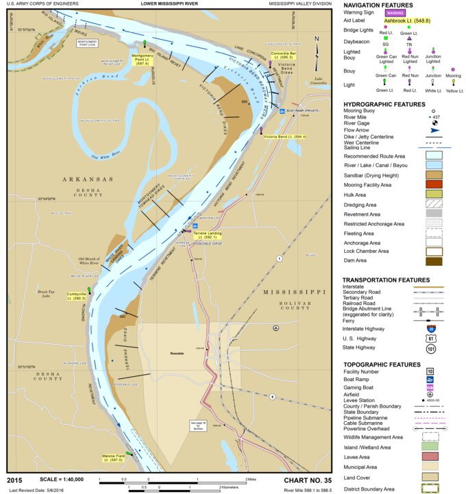 Lower Mississippi Chart 35 - River Mile 599.1 to 586.5 map by US