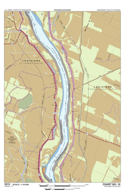 US Army Corps of Engineers - New Orleans Chart 10 - Atchafalaya River Miles 19.5 to 25.8 digital map