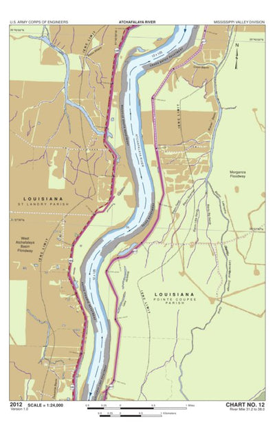 US Army Corps of Engineers - New Orleans Chart 12 - Atchafalaya River Miles 31.2 to 38.0 digital map