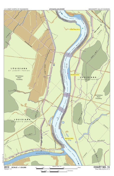 US Army Corps of Engineers - New Orleans Chart 15 - Whiskey Bay Pilot Channel River Miles 49.8 to 57.2 digital map