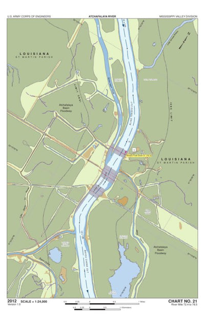 US Army Corps of Engineers - New Orleans Chart 21 -Splice Island Chute River Miles 72.4 to 78.5 digital map
