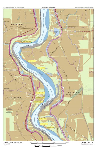 US Army Corps of Engineers - New Orleans Chart 9 - Atchafalaya River Miles 11.9 to 20.1 digital map