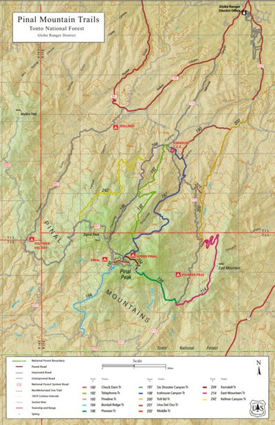 US Forest Service R3 Pinal Mountain Trails Map digital map