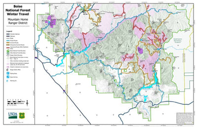 US Forest Service R4 Boise National Forest Winter Travel Map Mountain Home Ranger District 2023 digital map