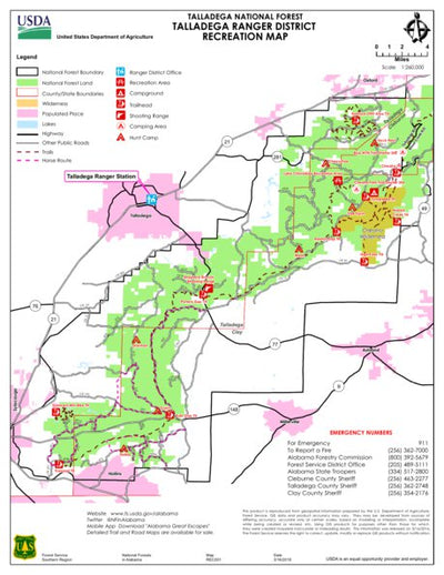 US Forest Service R8 Talladega National Forest Recreation Map digital map