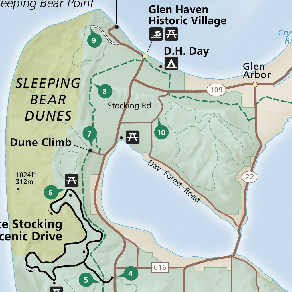 Sleeping Map Sleeping Bear Dunes National Lakeshore Map by US National Park Service ...