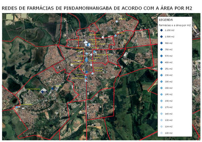 Vale Geomarketing Farmácias de acordo com a metragem Pindamonhangaba digital map