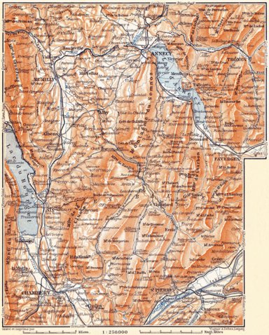 Waldin Bauges Mountains map, 1900 digital map