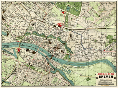 Waldin Bremen city map, about 1912 digital map