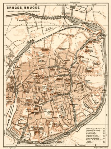 Waldin Brügge (Bruges) town plan, 1909 (1:14,000 scale) digital map