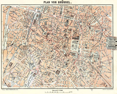 Waldin Brussels (Brussel, Bruxelles) town plan, 1908 digital map