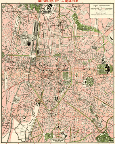Waldin Brussels (Brussel, Bruxelles) town plan, 1920 digital map