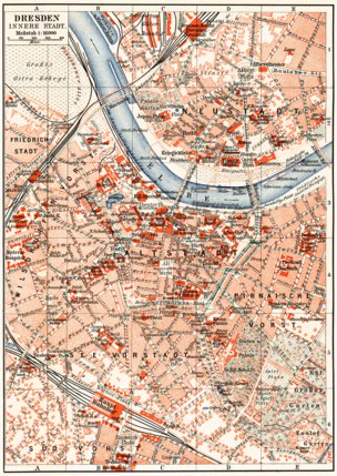 Waldin Dresden central part map, about 1910 digital map