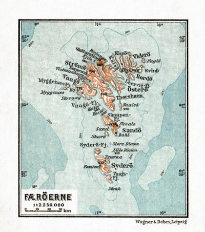 Waldin Faroe Islands (Færøerne) map, 1931 digital map