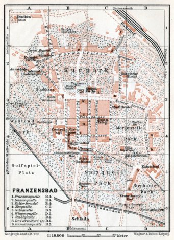 Waldin Franzensbad (Františkovy Lázně) town plan, 1910 digital map