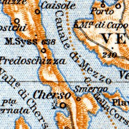 Waldin Istria and Dalmatian coast at Bossoglina (Marina) map, northern part, 1911 digital map