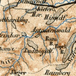 Waldin Krkonoše (Riesengebirge) Mountains map, 1887 digital map
