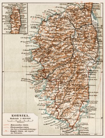 Waldin Map of Corsica (Corse), 1913 digital map