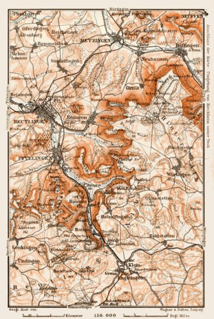 Waldin Map of the environs of Reutlingen, 1909 digital map