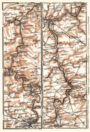 Waldin Meuse River between Namur and Givet, 1909 digital map