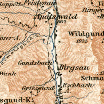 Waldin Oberstdorf and environs map (Rosengarten mountains), 1906 digital map