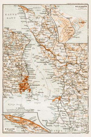 Öresund (the Sound, Øresund), general Map. With Kullen Map and