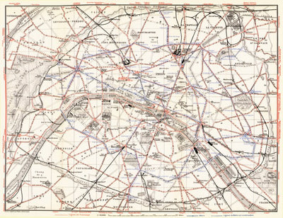 Waldin Paris City Map With Tramway and Metro Network, 1910 digital map