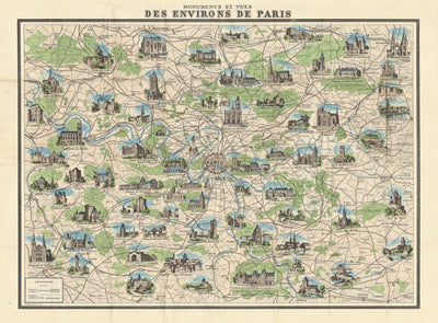 Waldin Paris environs, illustrated map, about 1910 digital map