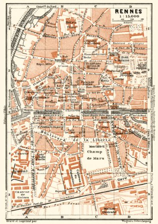 Rennes city Map, 1913 by Waldin | Avenza Maps