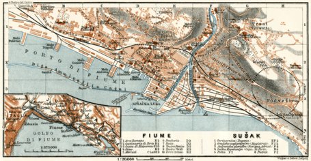 Rijeka and Sušak town plan, 1929 Map by Waldin | Avenza Maps