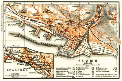 Waldin Rijeka (Fiume), town plan. Map of the environs of Rijeka (Fiume), 1913 digital map