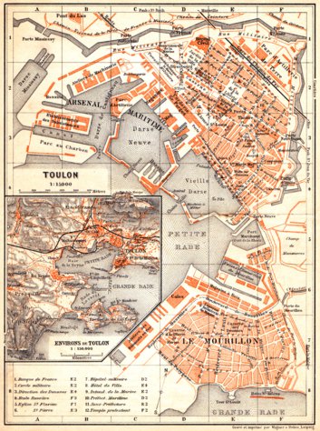 Waldin Toulon town plan. Map of the environs of Toulon, 1900 digital map