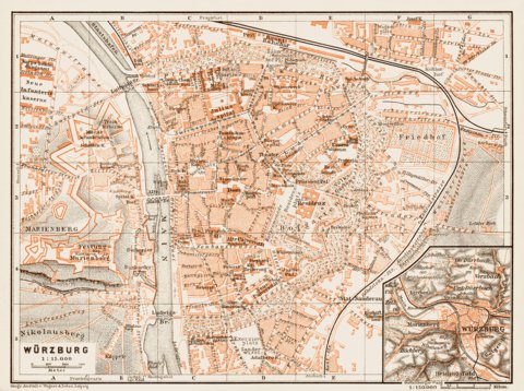 Würzburg City Map, 1909 by Waldin | Avenza Maps