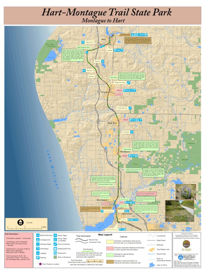 HartMontague Trail State Park Map by West Michigan Trails and