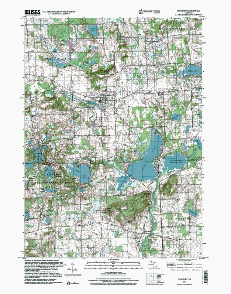 MI-Pinckney: Authoritative US Topos 1996 Map by Western Michigan