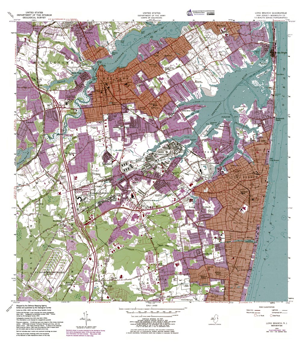 NJ-Long Branch: Authoritative US Topos 1954 Map by Western Michigan  University