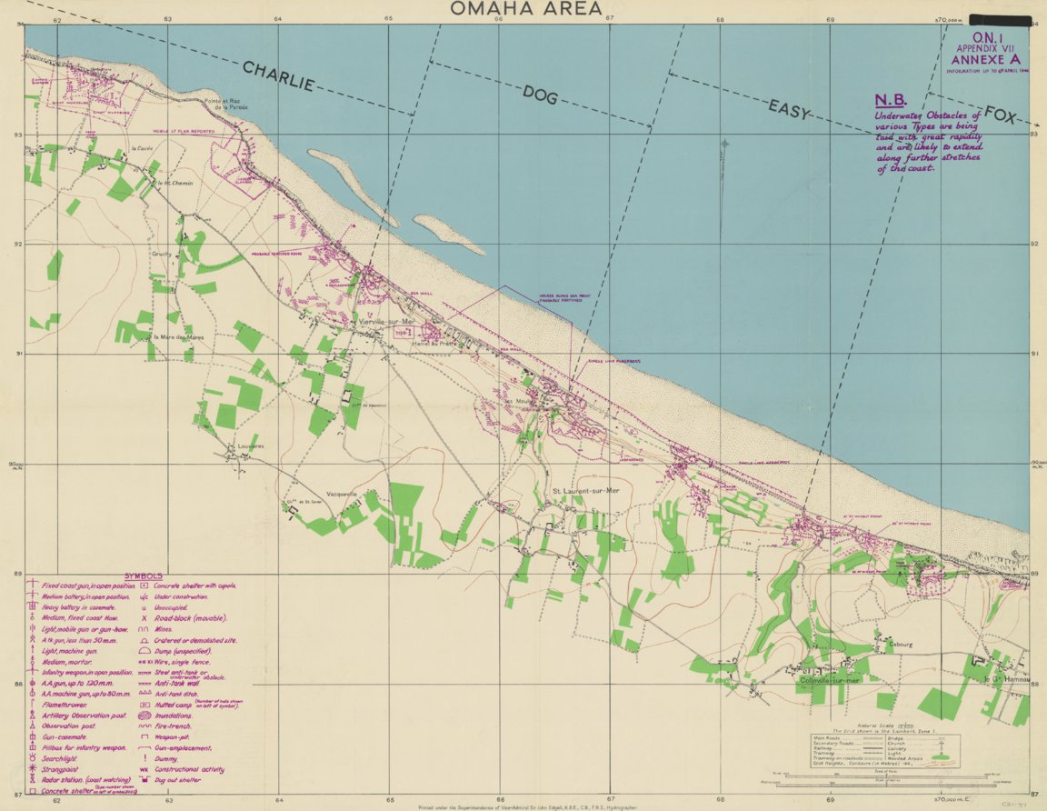 D-Day Historical Map, Omaha Beach by XYZ Maps | Avenza Maps