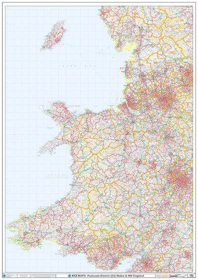 XYZ Maps XYZ Postcode District Map - (D3) - Wales & NW England digital map